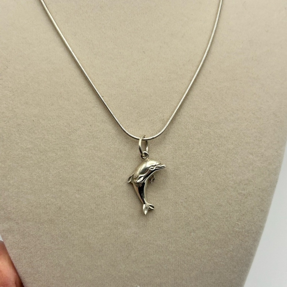 Sterling Silver Dolphin Pendant Necklace 17" Coastal
